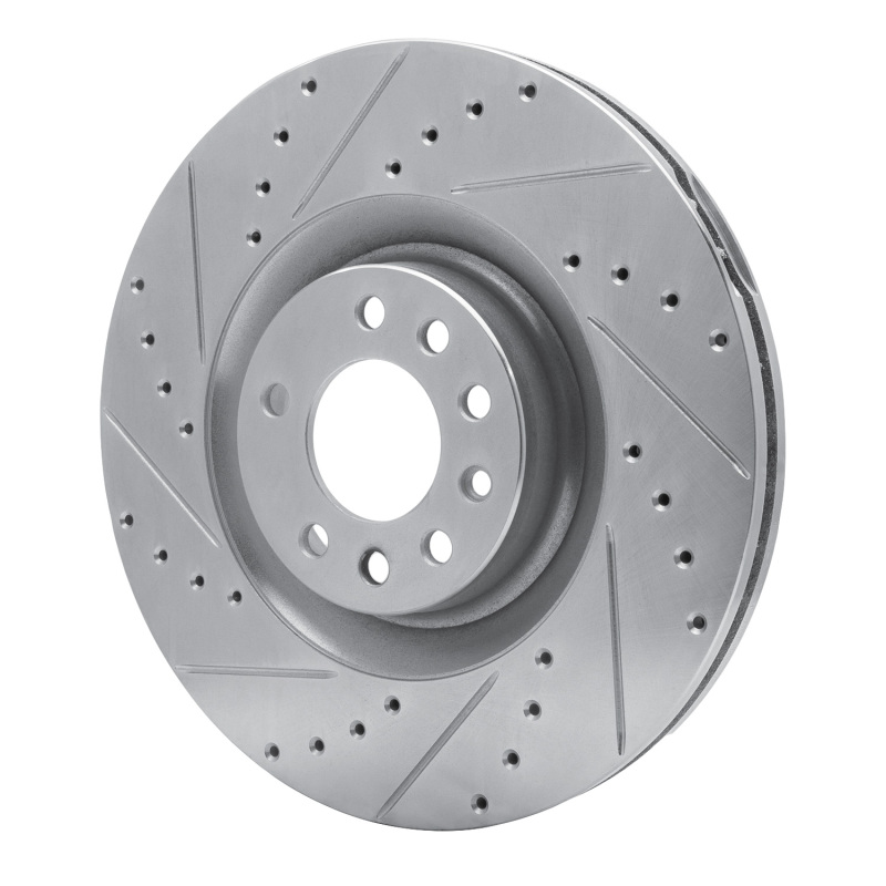 Saab 9-3 Brake Rotor (1) - Front Left - R1 Concepts - Drilled & Slotted - Silver - `08-`11